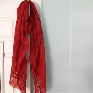 Red Eileen Fisher semi-sheer scarf